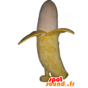 Banana gigante mascotte giallo e beige, sorridente - MASFR23846 - Mascotte di frutta