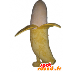 Giant banana mascot yellow and beige, smiling - MASFR23846 - Fruit mascot