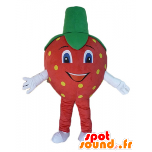 Mascotte fragola rosso, giallo e verde gigante - MASFR23848 - Mascotte di frutta