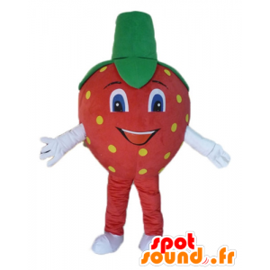 Maskotti mansikka punainen, keltainen ja vihreä jättiläinen - MASFR23848 - hedelmä Mascot