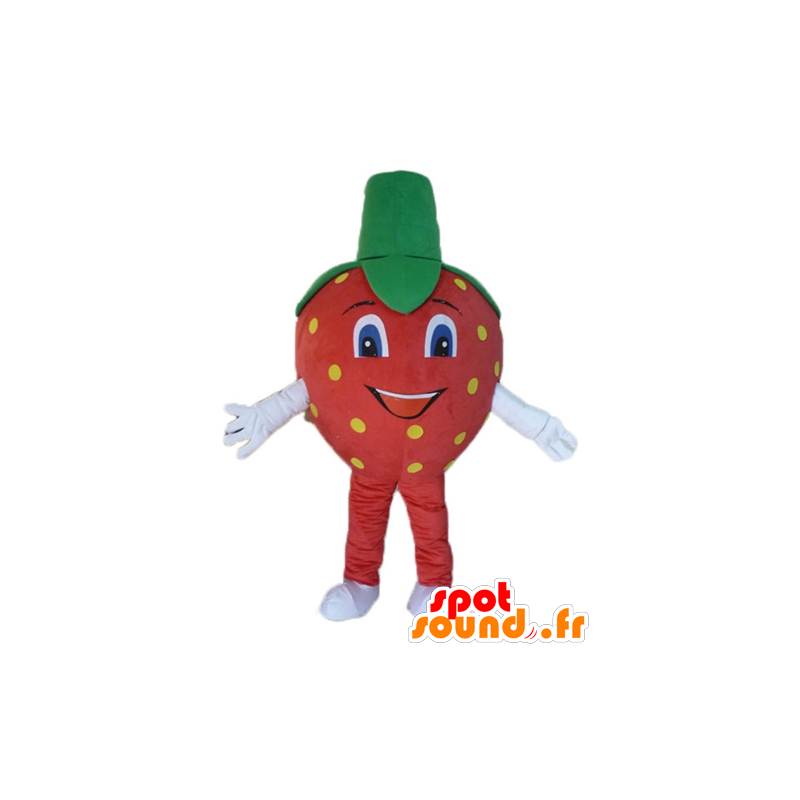 Mascot strawberry red, yellow and green giant - MASFR23848 - Fruit mascot