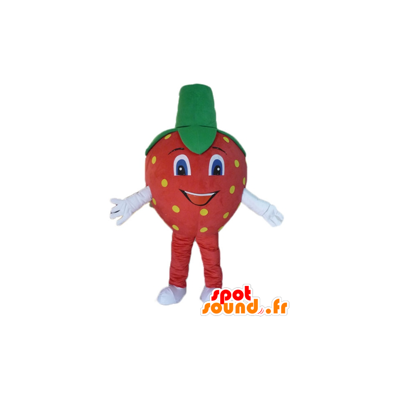 Mascotte de fraise rouge, jaune et verte, géante - MASFR23848 - Mascotte de fruits