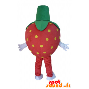 Mascot rojo fresa, amarillo y verde gigante - MASFR23848 - Mascota de la fruta