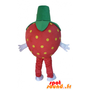 Mascot jordbær rød, gul og grønn gigant - MASFR23848 - frukt Mascot