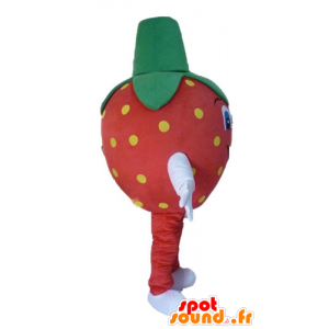 Mascot rojo fresa, amarillo y verde gigante - MASFR23848 - Mascota de la fruta