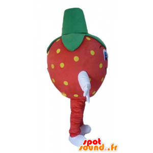 Mascotte de fraise rouge, jaune et verte, géante - MASFR23848 - Mascotte de fruits