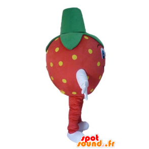 Mascot Erdbeere roten, gelben und grünen Riesen - MASFR23848 - Obst-Maskottchen