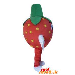 Mascot strawberry red, yellow and green giant - MASFR23848 - Fruit mascot