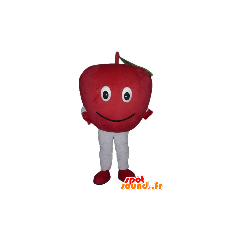Mascotte de pomme rouge, géante et souriante - MASFR23849 - Mascotte de fruits