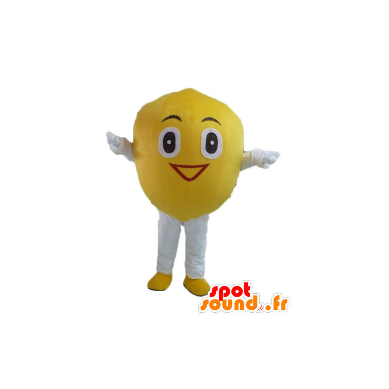 Mascotte de citron jaune, géant et souriant - MASFR23850 - Mascotte de fruits