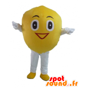 Mascotte de citron jaune, géant et souriant - MASFR23850 - Mascotte de fruits