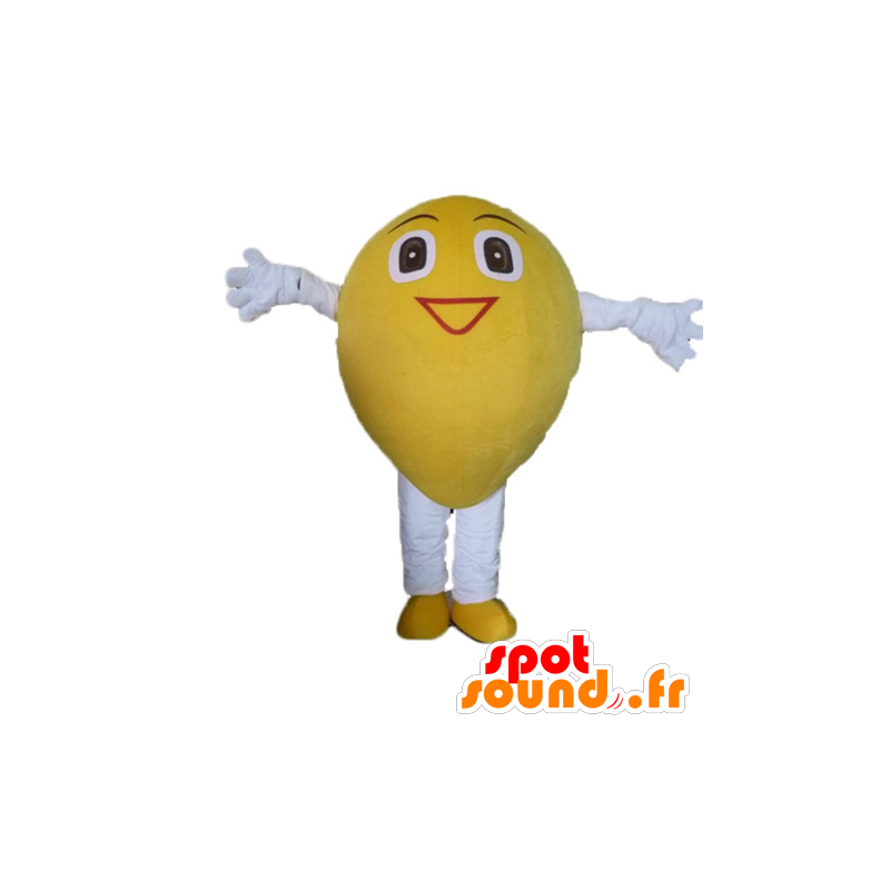 Mascotte de citron jaune, géant et souriant - MASFR23851 - Mascotte de fruits