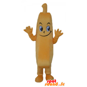 Mascotte de banane géante, orange, à l'air malicieux - MASFR23857 - Mascotte de fruits
