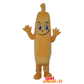 Mascotte de banane géante, orange, à l'air malicieux - MASFR23857 - Mascotte de fruits