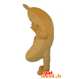 Mascotte de banane géante, orange, à l'air malicieux - MASFR23857 - Mascotte de fruits