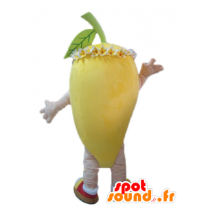 Mascotte de citron jaune, avec des fleurs sur la tête - MASFR23859 - Mascottes de plantes