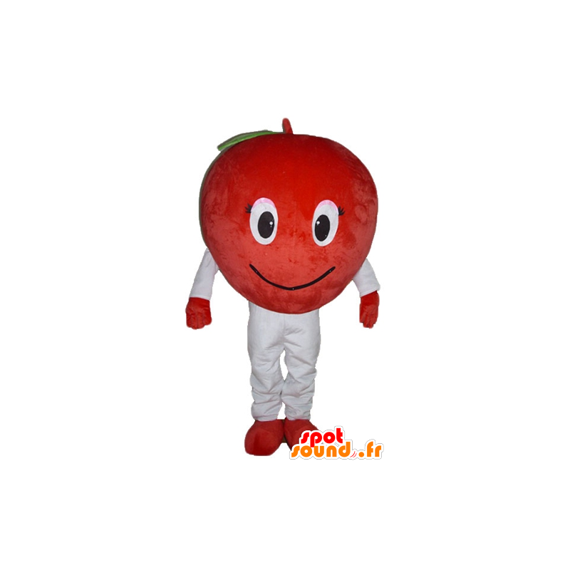 Mascotte de pomme rouge, géante et souriante - MASFR23861 - Mascotte de fruits