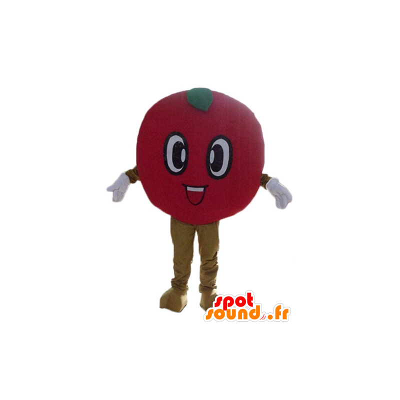 Mascot rødt eple, runde kirsebær, smilende - MASFR23862 - frukt Mascot