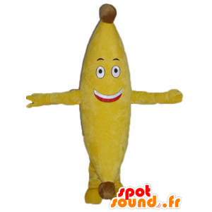 Mascotte de banane jaune géante et souriante - MASFR23863 - Mascotte de fruits