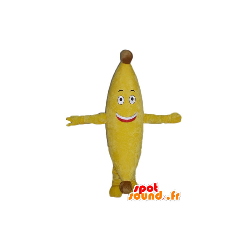 Mascotte de banane jaune géante et souriante - MASFR23863 - Mascotte de fruits