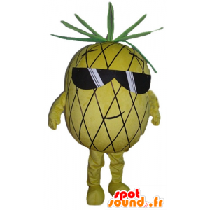Maskot ananas, žluté a zelené, se slunečními brýlemi - MASFR23865 - fruit Maskot