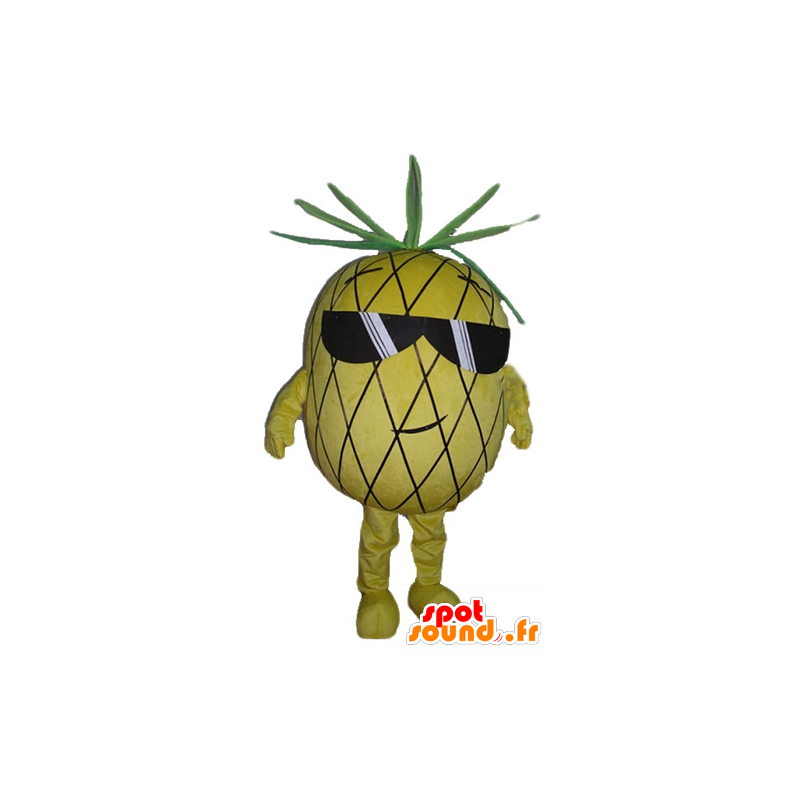 Mascot ananas, geel en groen, met een zonnebril - MASFR23865 - fruit Mascot