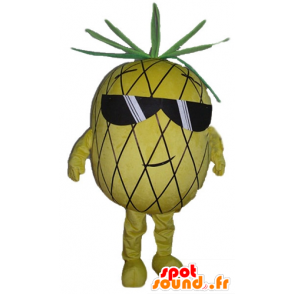 Mascotte pineapple, yellow and green, with sunglasses - MASFR23865 - Fruit mascot