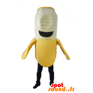 Amarelo mascote banana, branco e preto - MASFR23866 - frutas Mascot