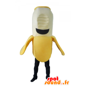 Gelbe Bananen-Maskottchen, weiß und schwarz - MASFR23866 - Obst-Maskottchen