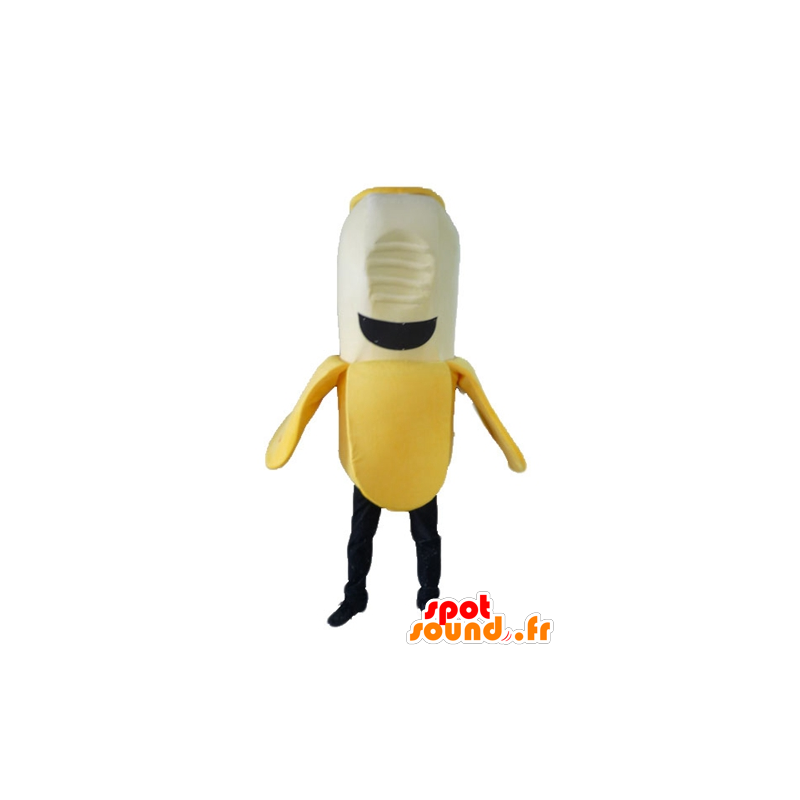 Yellow banana mascot, white and black - MASFR23866 - Fruit mascot