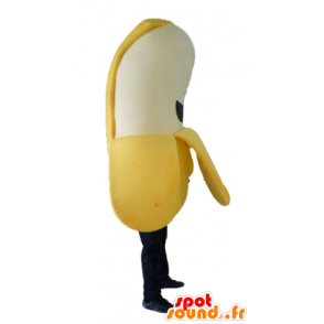 Gelbe Bananen-Maskottchen, weiß und schwarz - MASFR23866 - Obst-Maskottchen