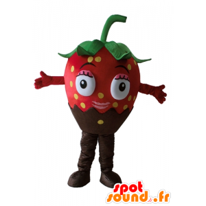 Chocolate strawberry mascot, beautiful and appetizing - MASFR23870 - Fruit mascot