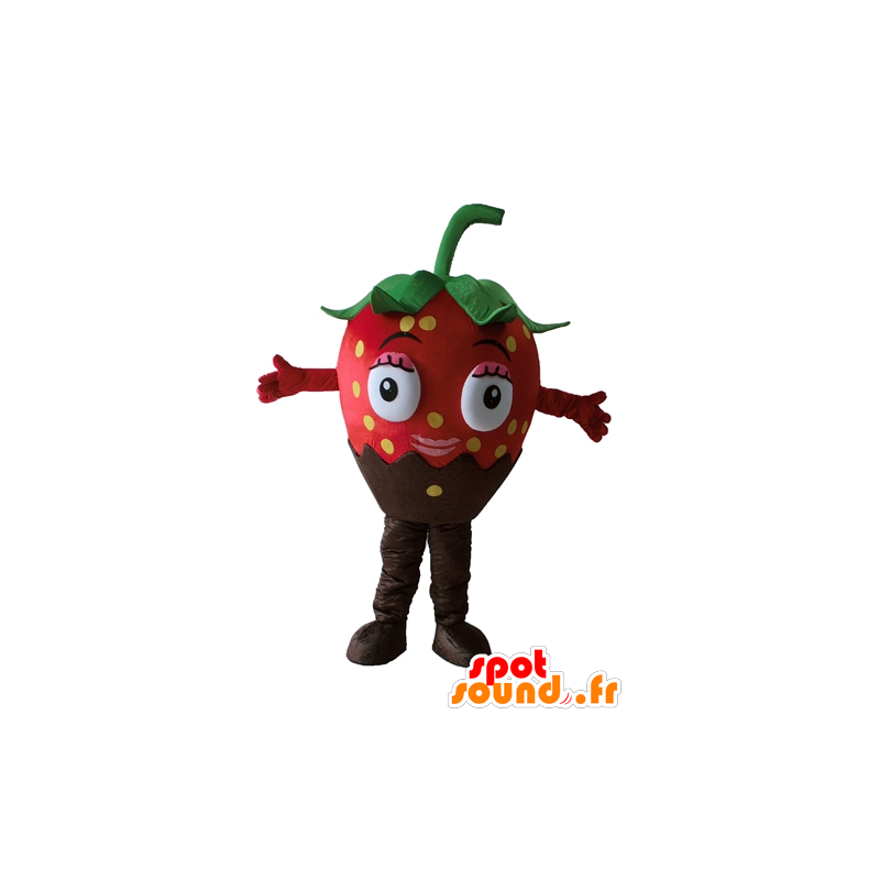 Chocolate strawberry mascot, beautiful and appetizing - MASFR23870 - Fruit mascot