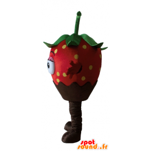 Chocolate strawberry mascot, beautiful and appetizing - MASFR23870 - Fruit mascot