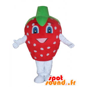 Mascot aardbei rood, wit en groen, reuze - MASFR23871 - fruit Mascot