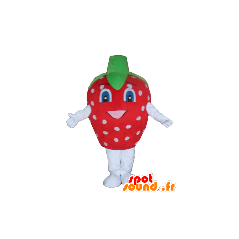 Mascot aardbei rood, wit en groen, reuze - MASFR23871 - fruit Mascot