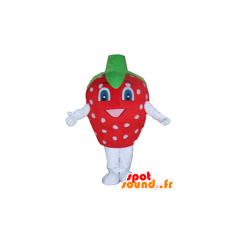 Mascot rojo fresa, blanco y verde, gigante - MASFR23871 - Mascota de la fruta