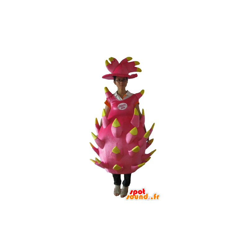 Fruit mascotte roze en gele draak, reuze - MASFR23872 - Mascottes van groenten en fruit