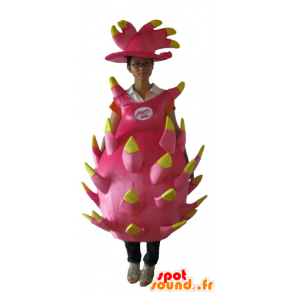 Fruit mascotte roze en gele draak, reuze - MASFR23872 - Mascottes van groenten en fruit