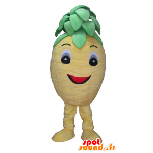 Mascot gul og grønn ananas, søt og smilende - MASFR23873 - frukt Mascot