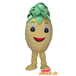 Mascotte giallo e verde ananas, carino e sorridente - MASFR23873 - Mascotte di frutta