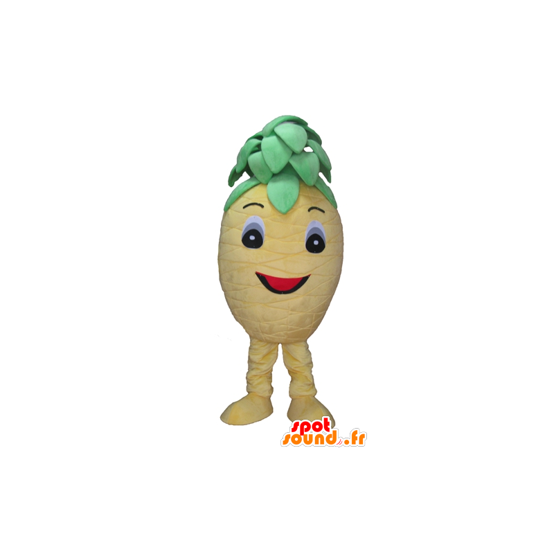 Mascotte giallo e verde ananas, carino e sorridente - MASFR23873 - Mascotte di frutta