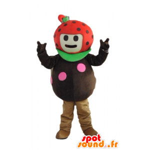 Mansikka maskotti, leppäkerttu, ruskea, punainen ja vihreä - MASFR23876 - hedelmä Mascot