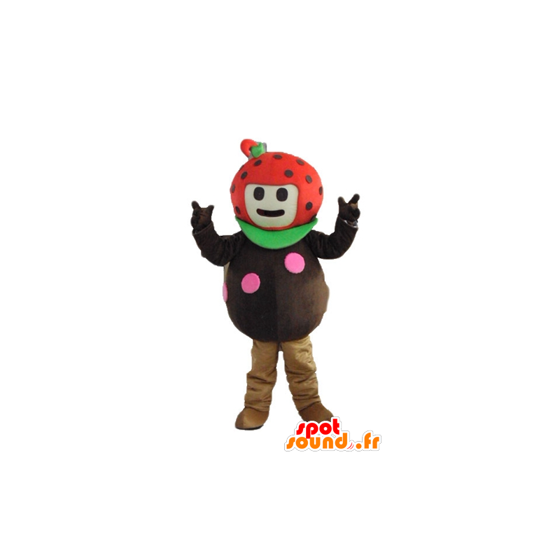 Mascotte de fraise, de coccinelle, marron, rouge et verte - MASFR23876 - Mascotte de fruits