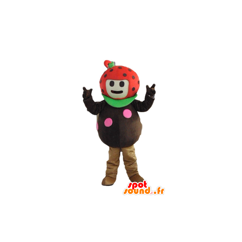 Strawberry mascot, ladybug, brown, red and green - MASFR23876 - Fruit mascot