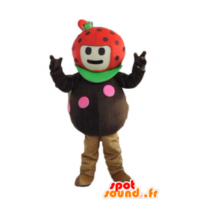 Strawberry mascot, ladybug, brown, red and green - MASFR23876 - Fruit mascot