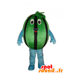 Grüne Wassermelone Maskottchen und riesigen schwarzen - MASFR23877 - Obst-Maskottchen
