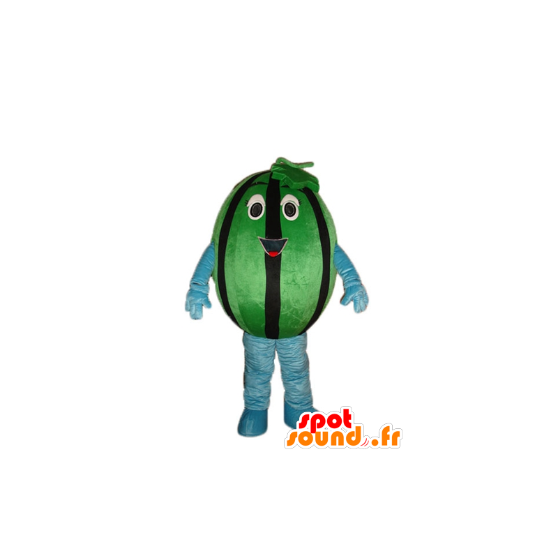 Grüne Wassermelone Maskottchen und riesigen schwarzen - MASFR23877 - Obst-Maskottchen