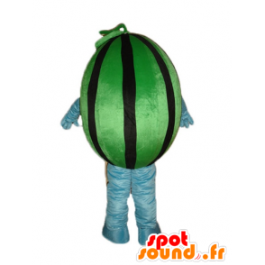 Groene watermeloen mascotte en gigantische zwarte - MASFR23877 - fruit Mascot