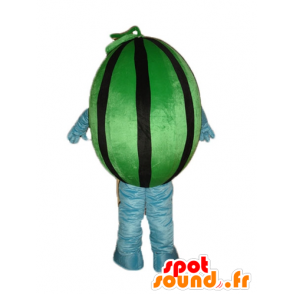 Grüne Wassermelone Maskottchen und riesigen schwarzen - MASFR23877 - Obst-Maskottchen